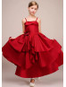 Red Satin Layered Vintage Flower Girl Dress
